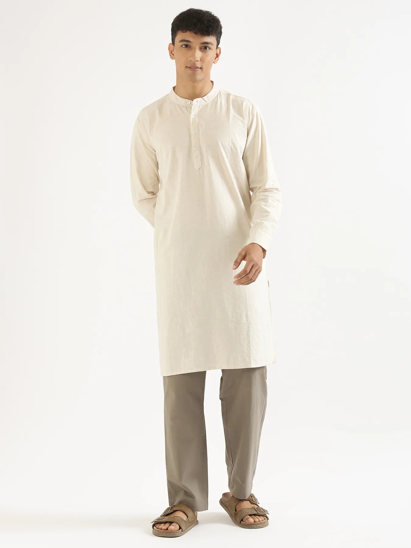 Men Ecru Airy Linen Long Kurta