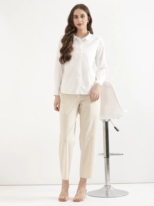 Women Ecru Airy Linen Straight Pants