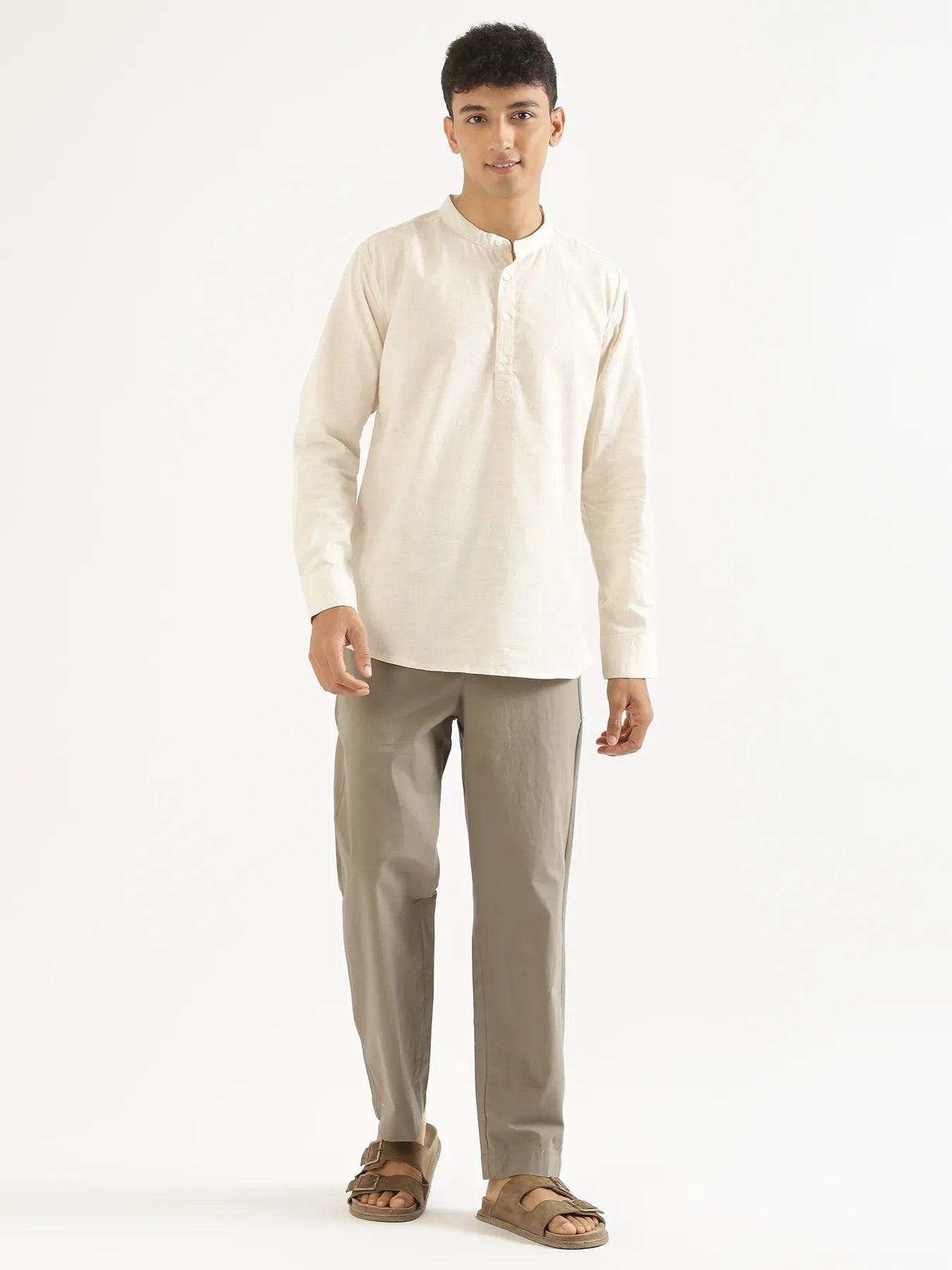 Men Ecru Airy Linen Short Kurta