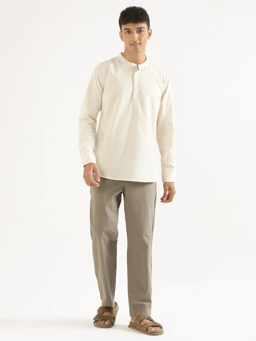 Men Ecru Airy Linen Short Kurta