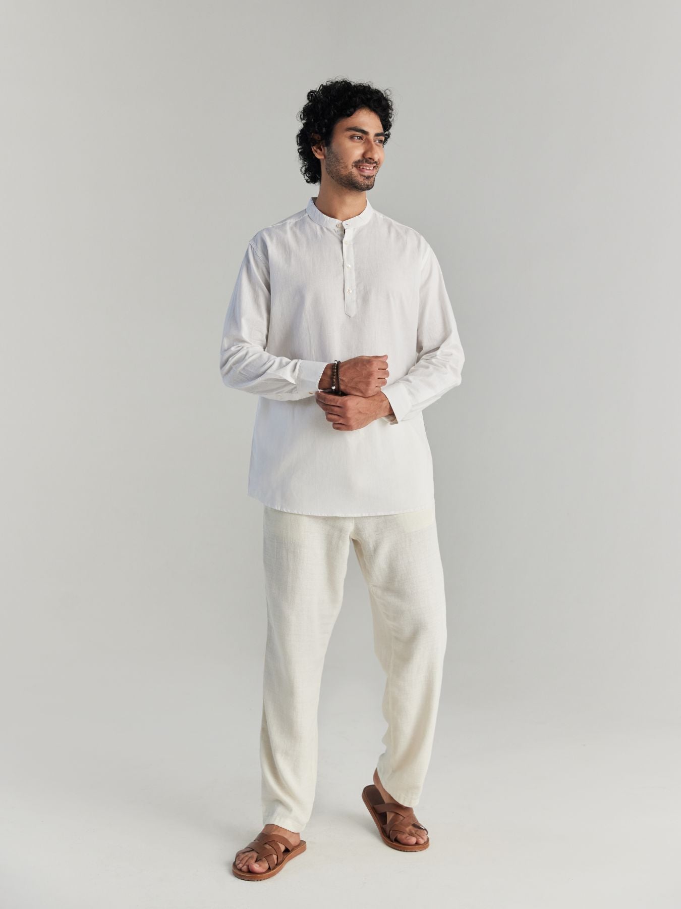 Men White Airy Linen Short Kurta