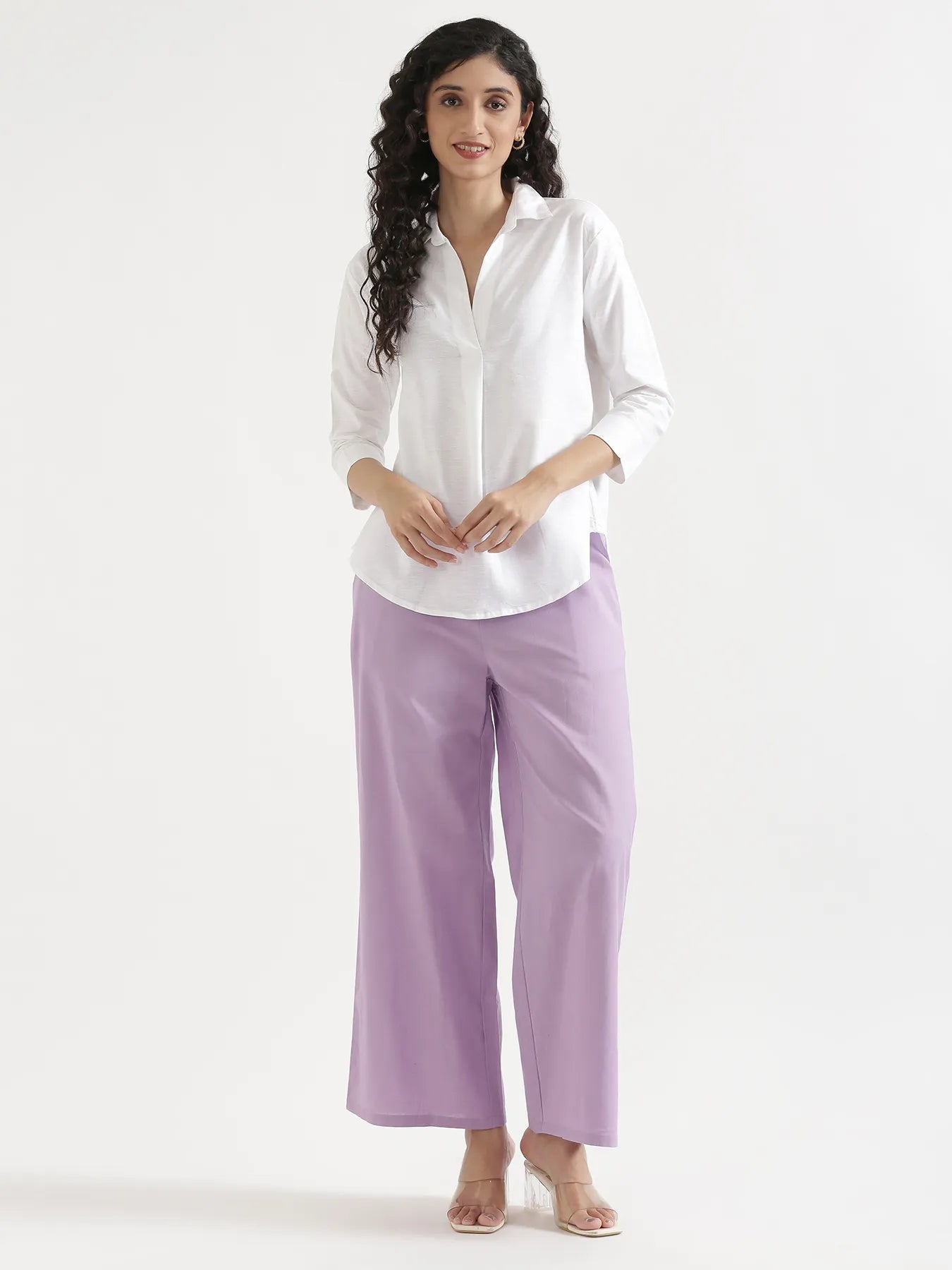 Women White Linen Blend Pleated Top