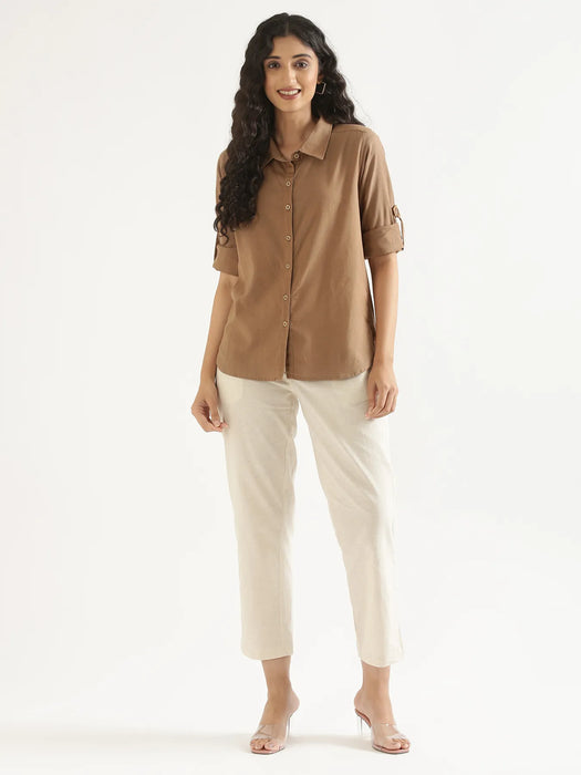 Women Coffee Brown Airy-Linen Shirt