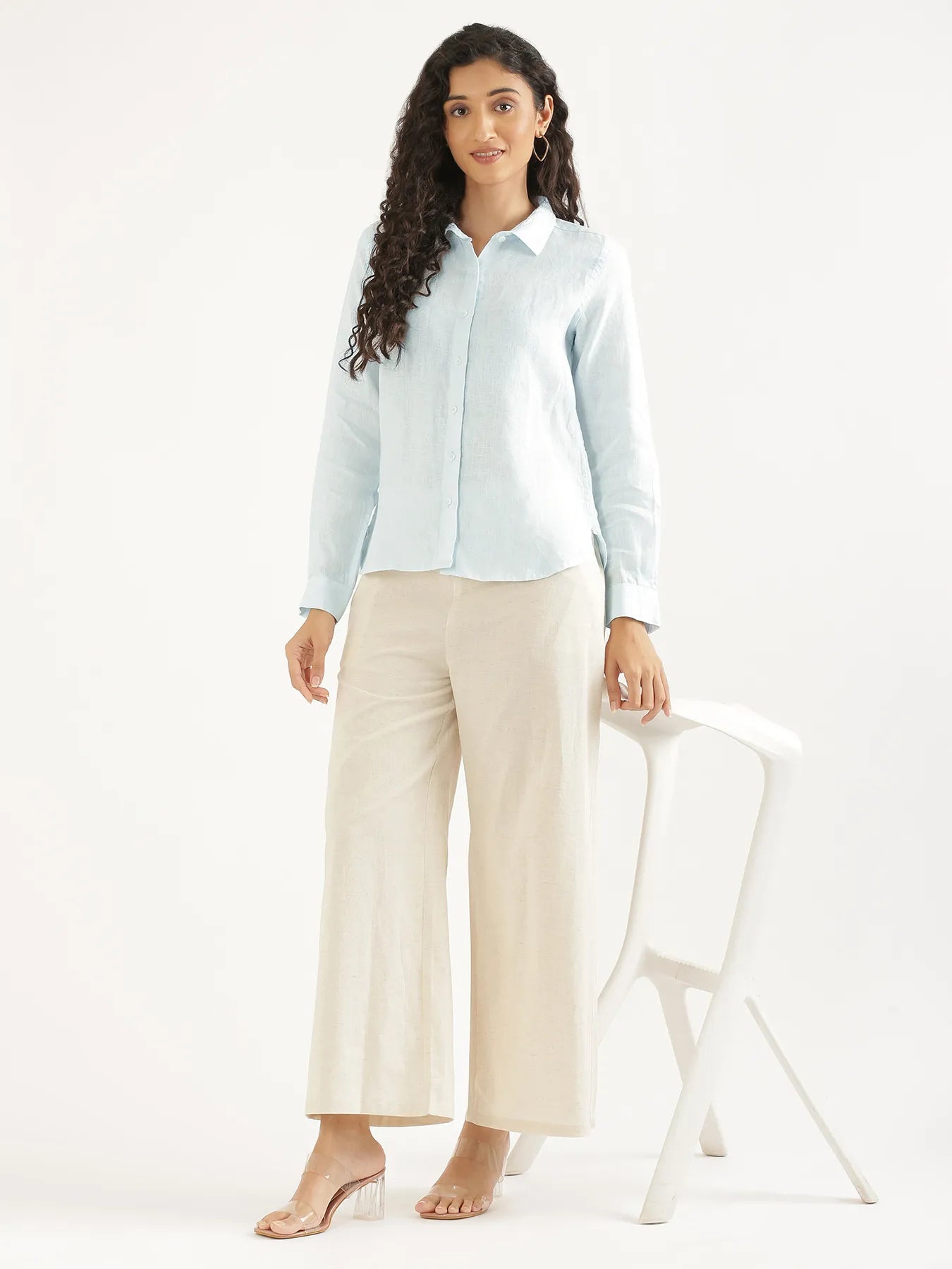 Women Light Blue Pure Linen Shirt