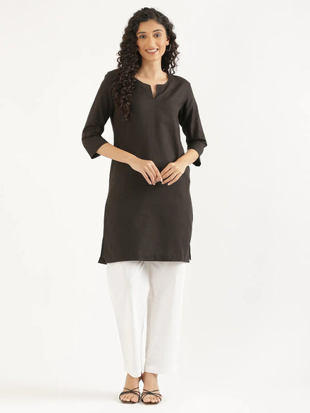 Pick Any 5 Women Airy Linen Mid Thigh Length Kurta - Black