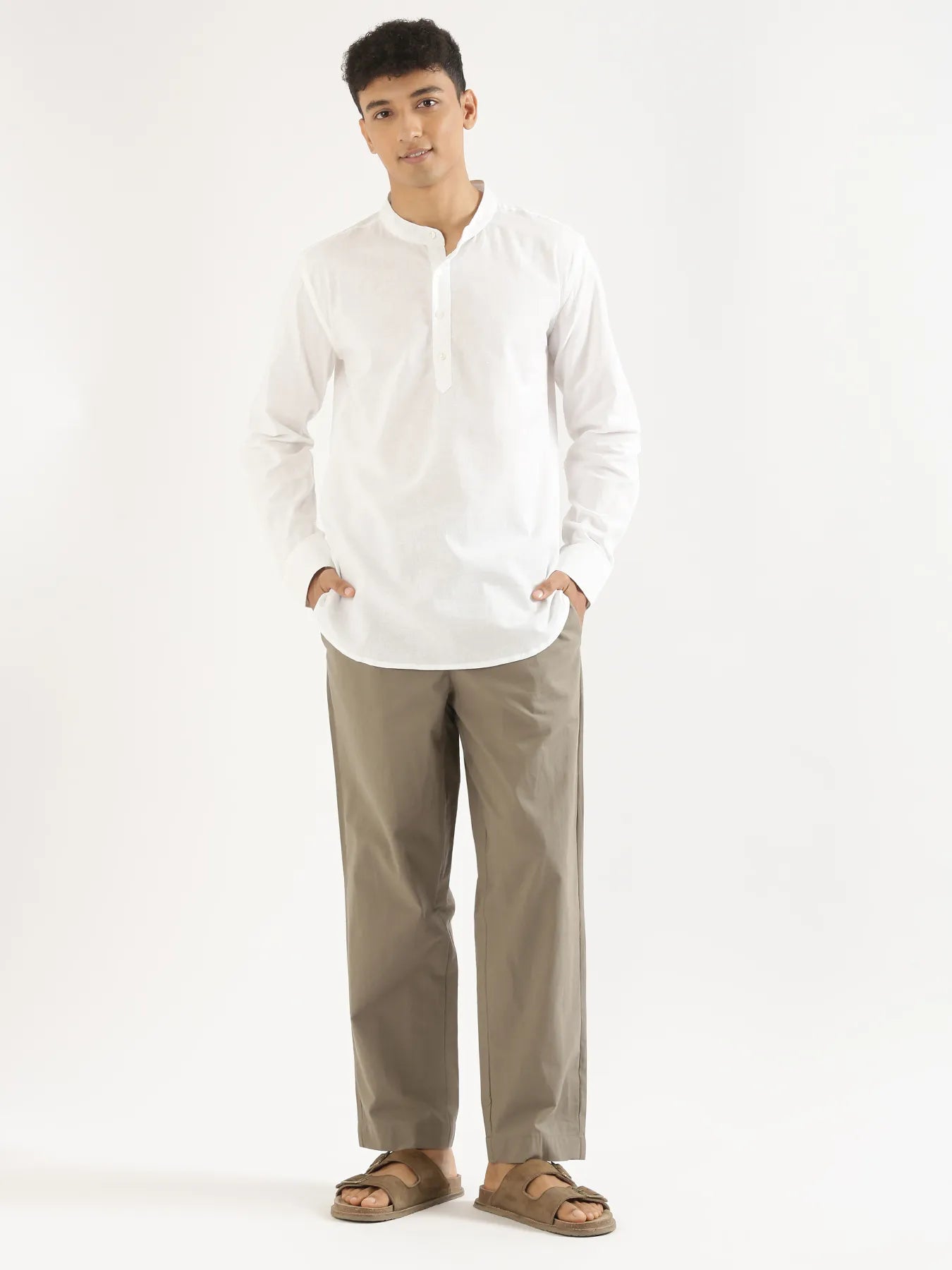Men White Airy Linen Short Kurta