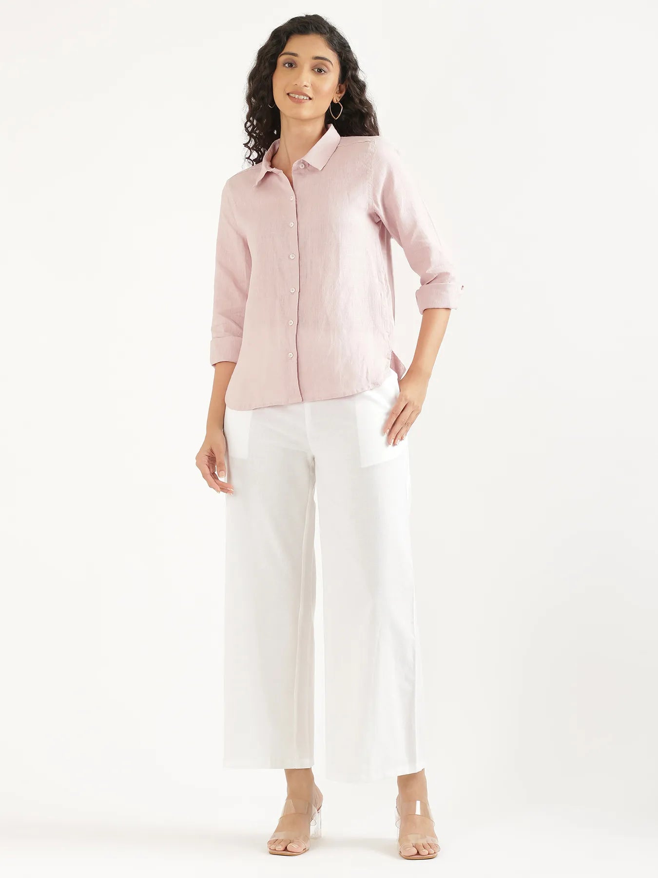 Women Light Pink Pure Linen Shirt