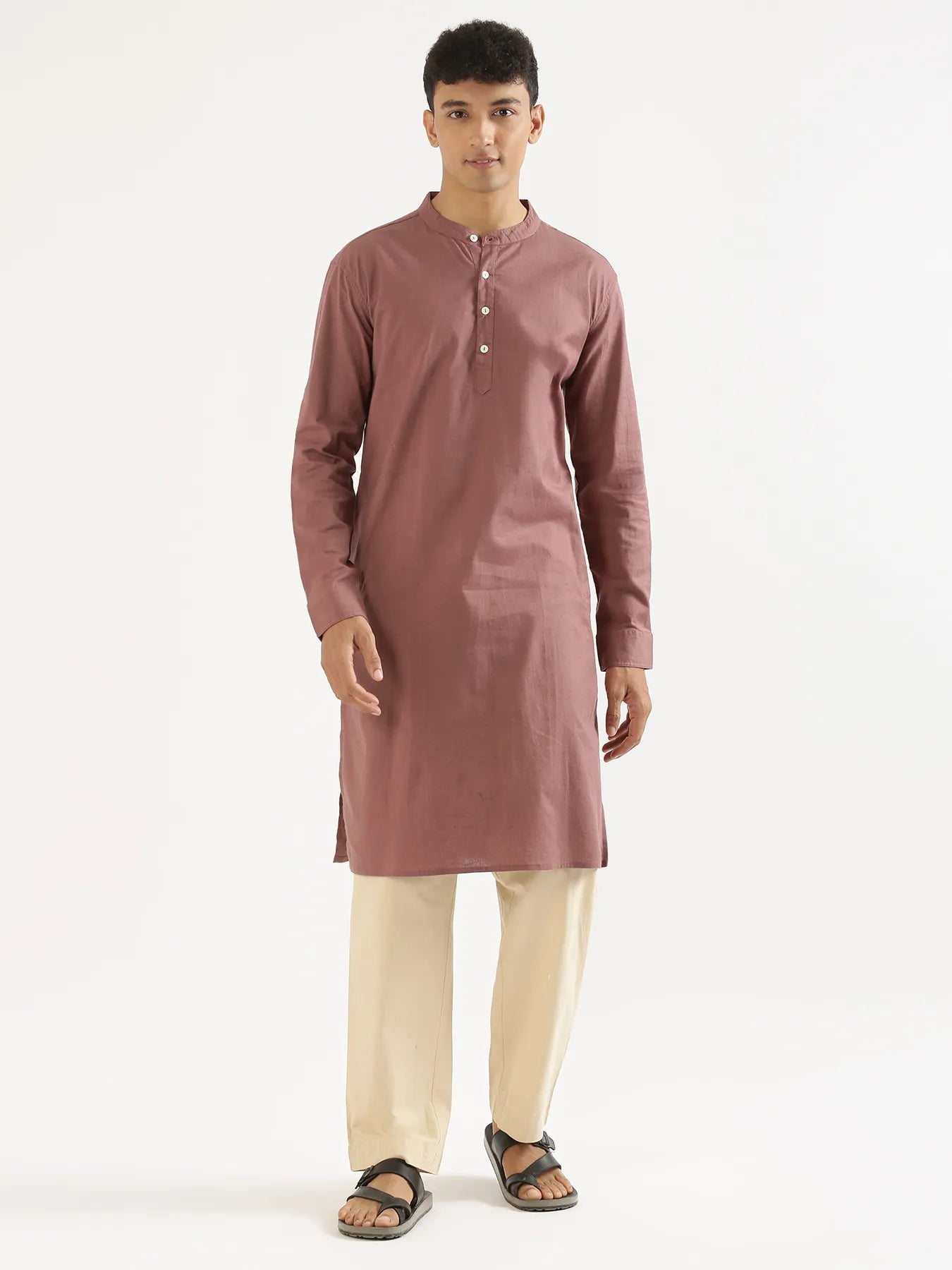 Men Rose Taupe Airy Linen Long Kurta