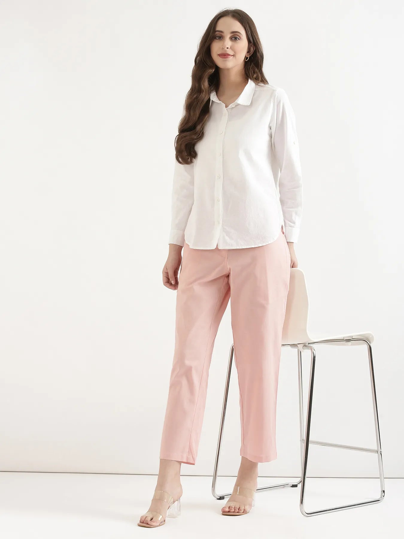 Women Salmon Pink Airy Linen Straight Pant