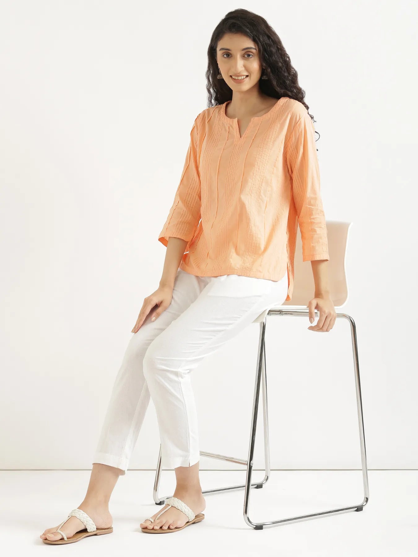 Women Peach Everyday Cotton Top