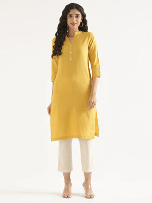 Women Yellow Airy Linen Long Kurta