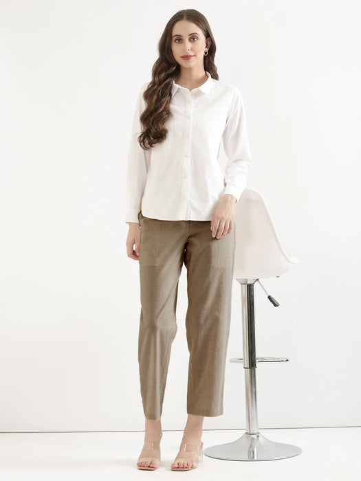 Women Khakhi Airy Linen Straight Pants