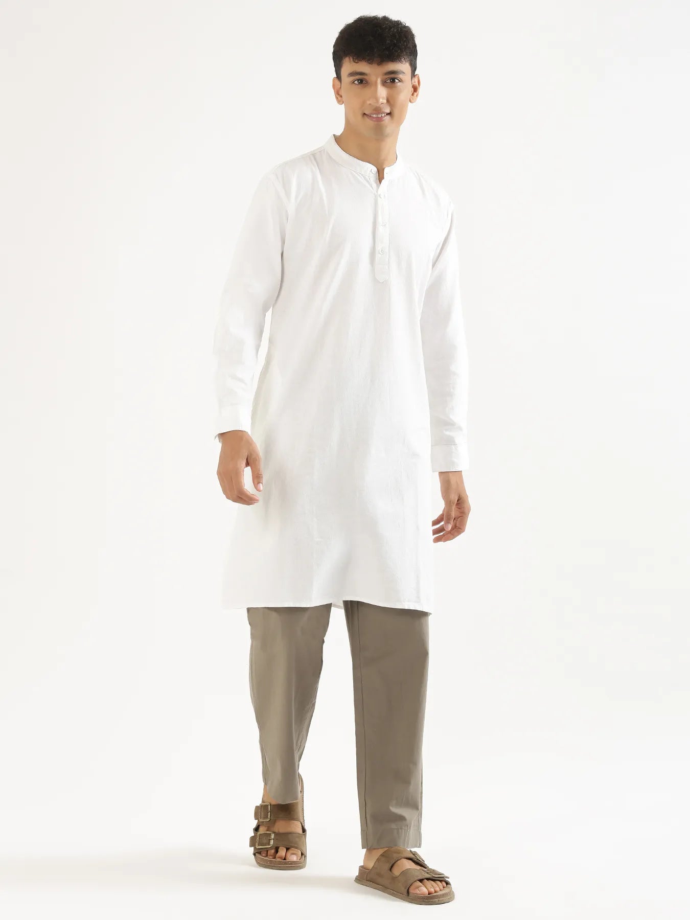 Men White Airy Linen Long Kurta