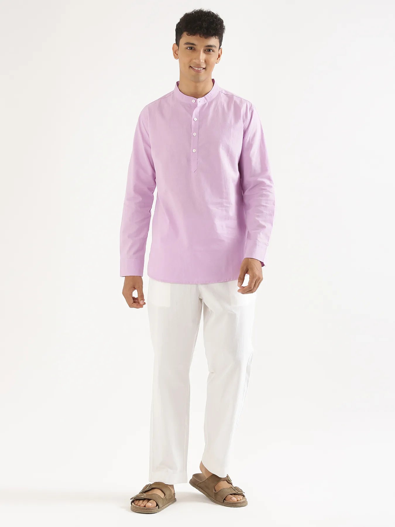 Men Lilac Airy Linen Short Kurta