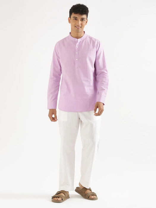 Men Lilac Airy Linen Short Kurta