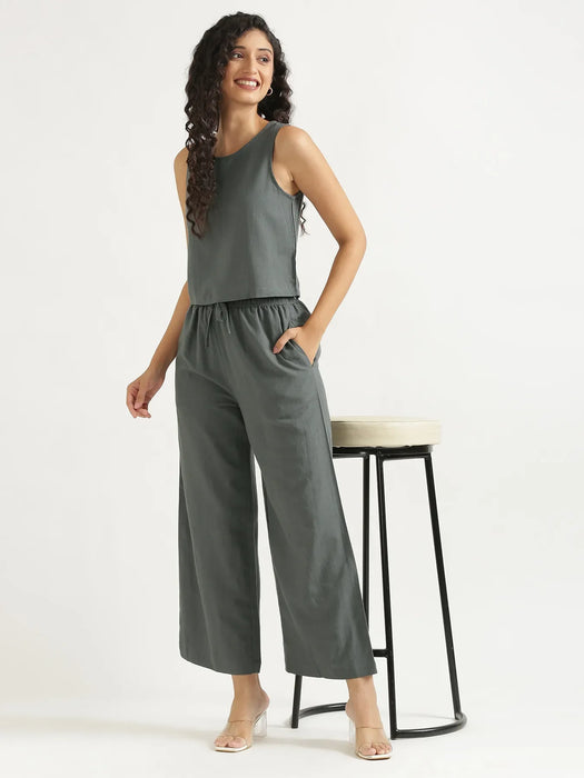 Women German Grey Flowy Linen Pant Set