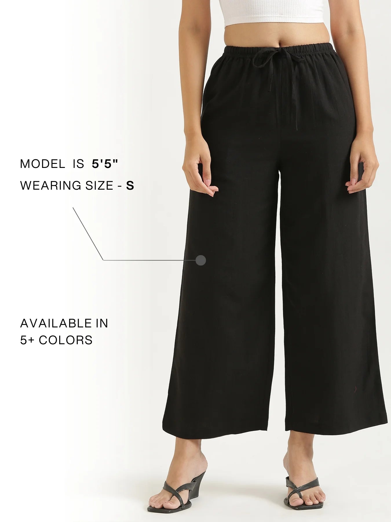 Women Black Flowy Linen Wide Leg Pants