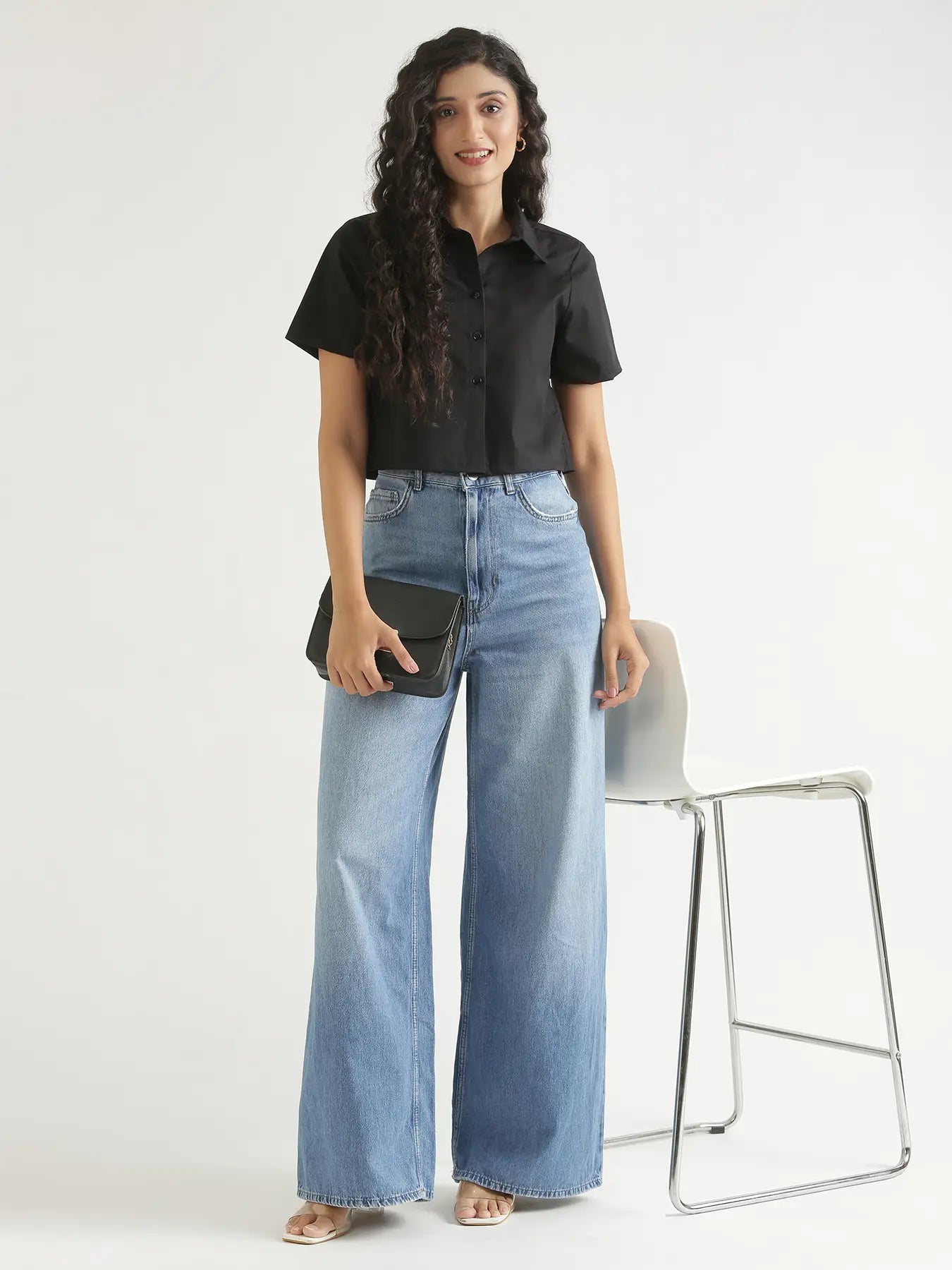 Women Black Better Cotton Crop Shirt