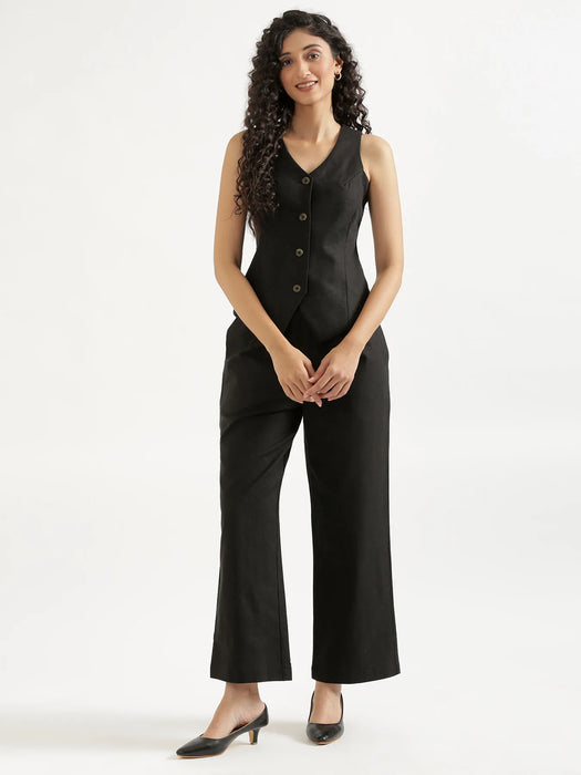 Women Black Waist Coat Co-ord Set