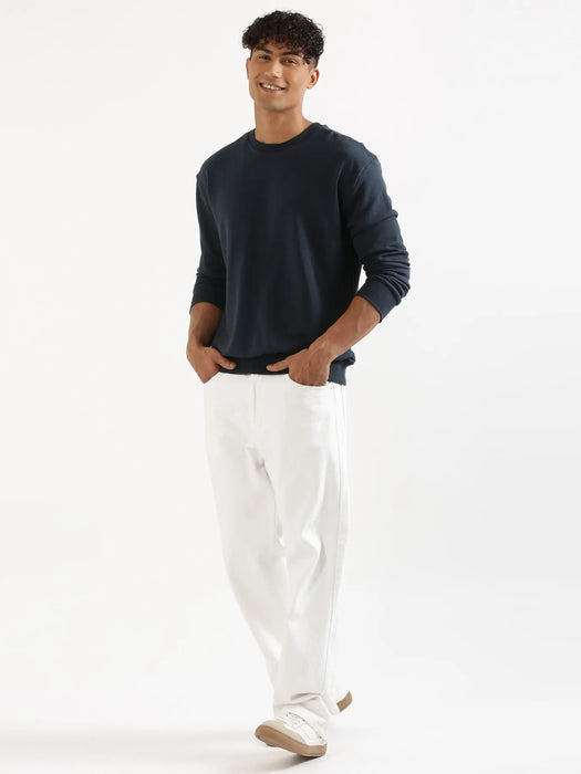 Unisex Navy Blue Round Neck Sweatshirt