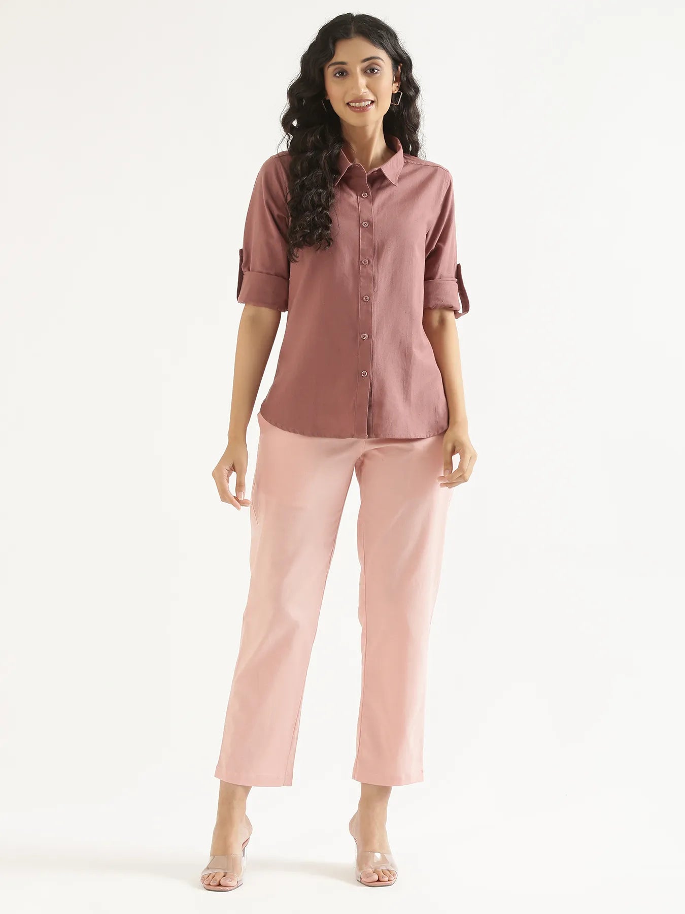 Women Rose Taupe Airy-Linen Shirt