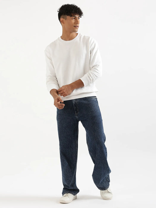 Unisex White Round Neck Sweatshirt