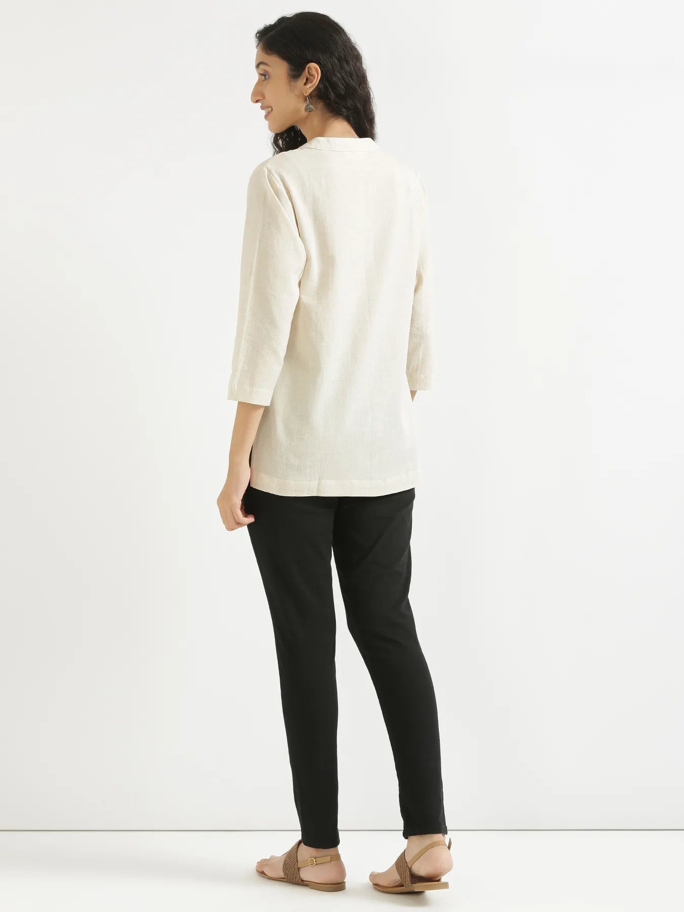 Women Ecru Airy Linen Short Kurta