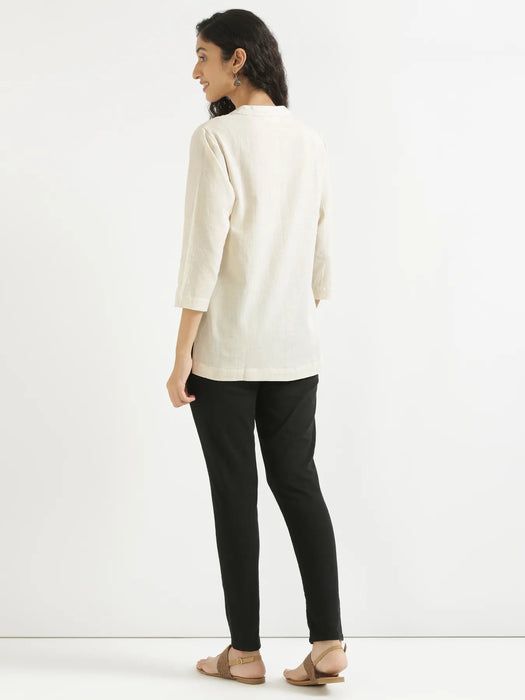 Women Ecru Airy Linen Short Kurta