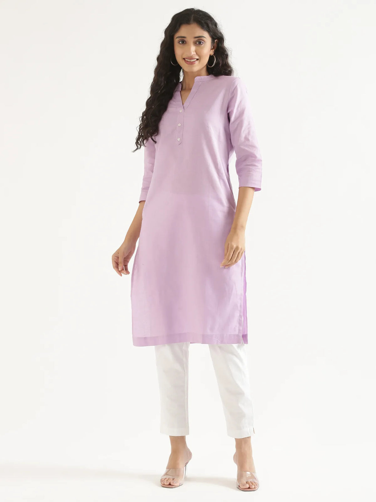 Pick Any 3 Women Airy Linen Long Kurta - Lilac