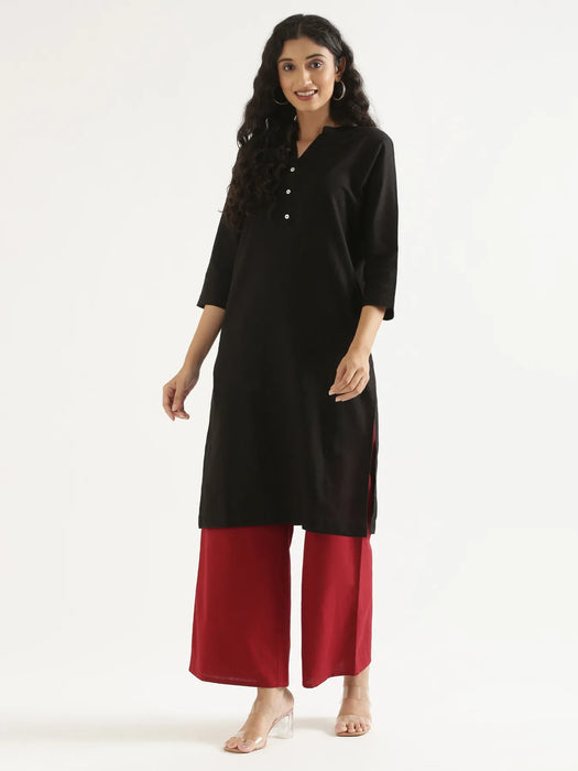 Women Black Airy Linen Long Kurta