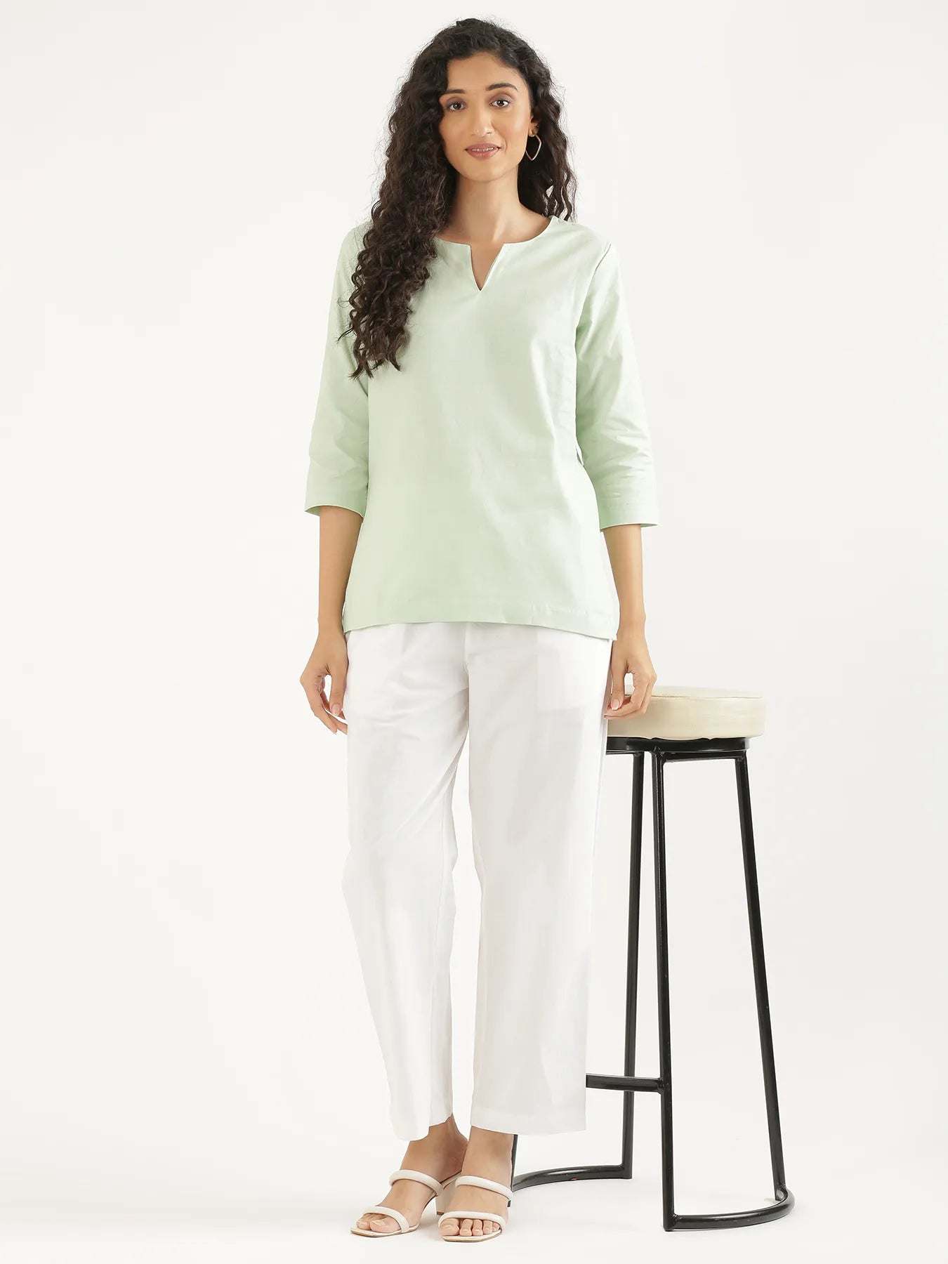 Women White Cotton Straight Pant