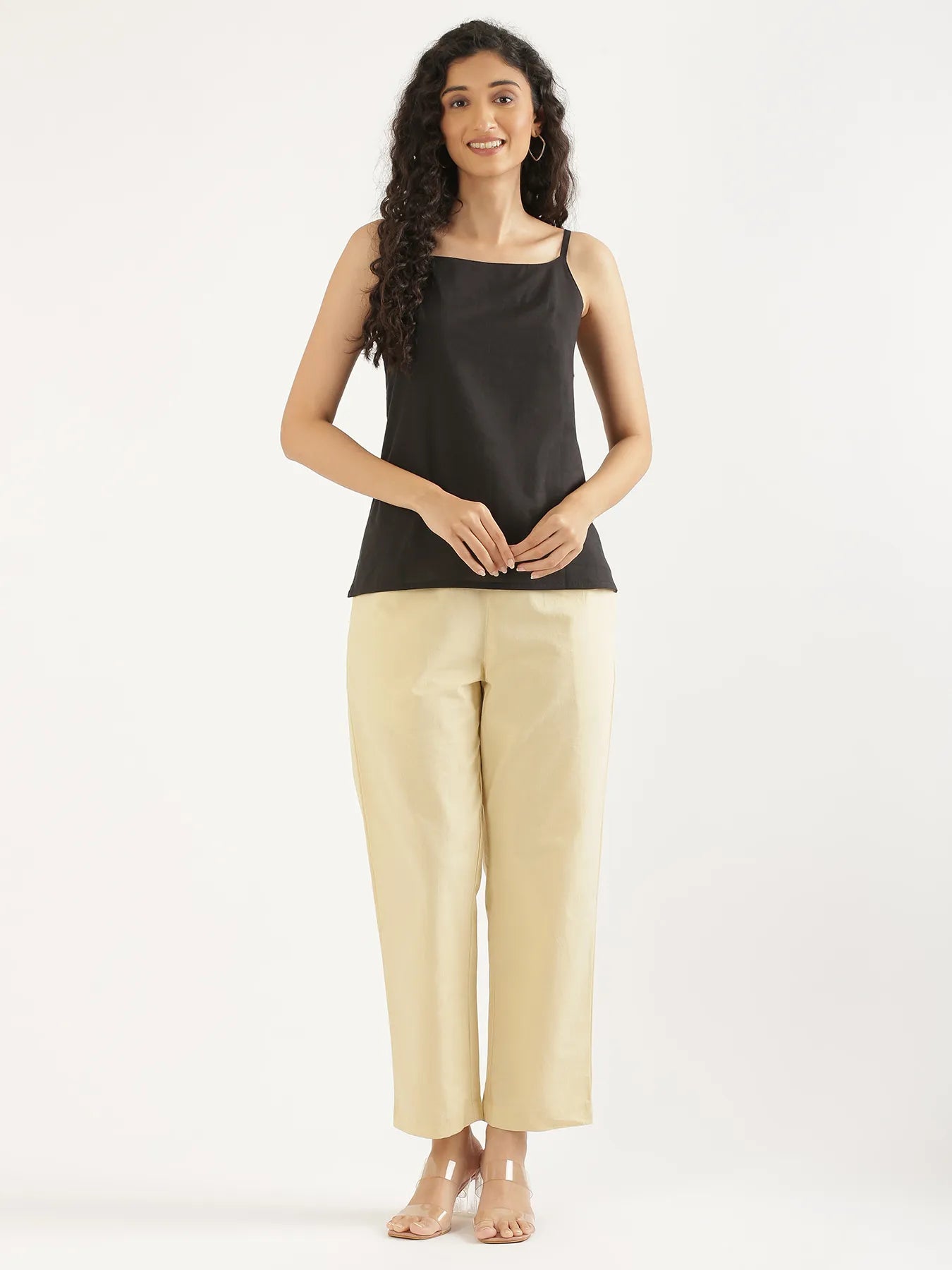 Women Black Cotton Camisole Top