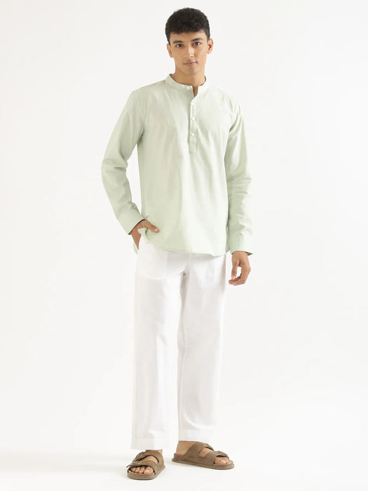 Men Mint Green Airy Linen Short Kurta