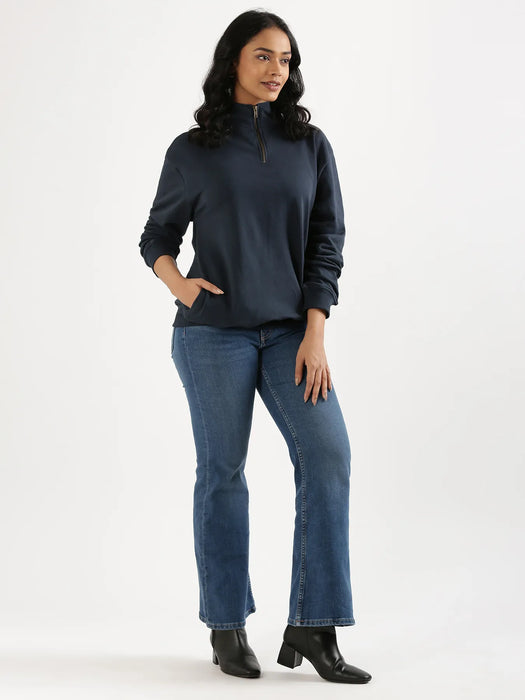 Unisex Navy Blue Zip Neck Sweatshirt