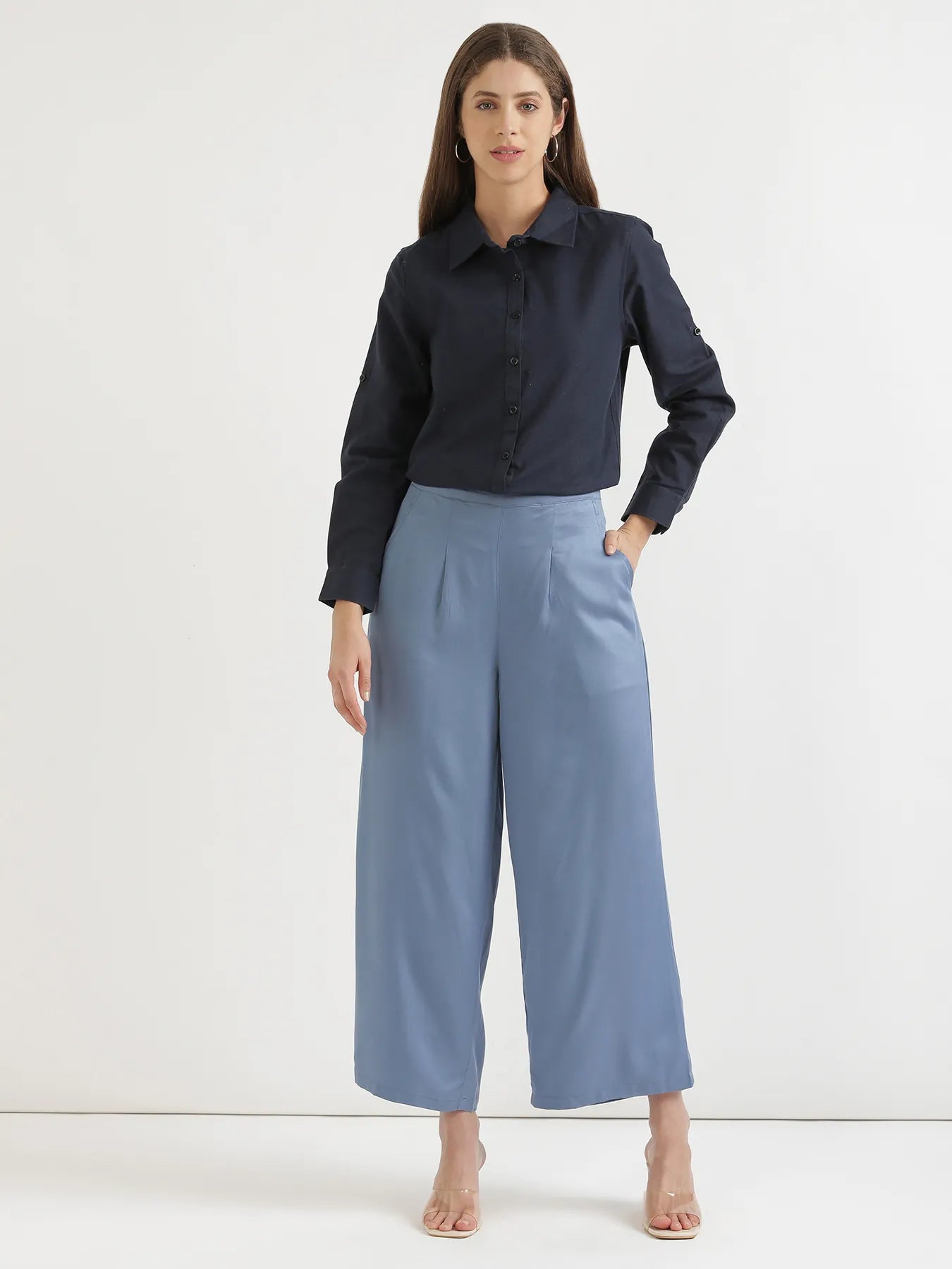 Women English Blue Viscose Palazzo Pant