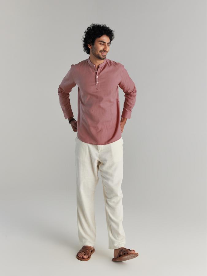 Rose Taupe Airy Linen Short Kurta