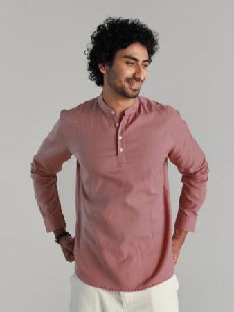 Rose Taupe Airy Linen Short Kurta