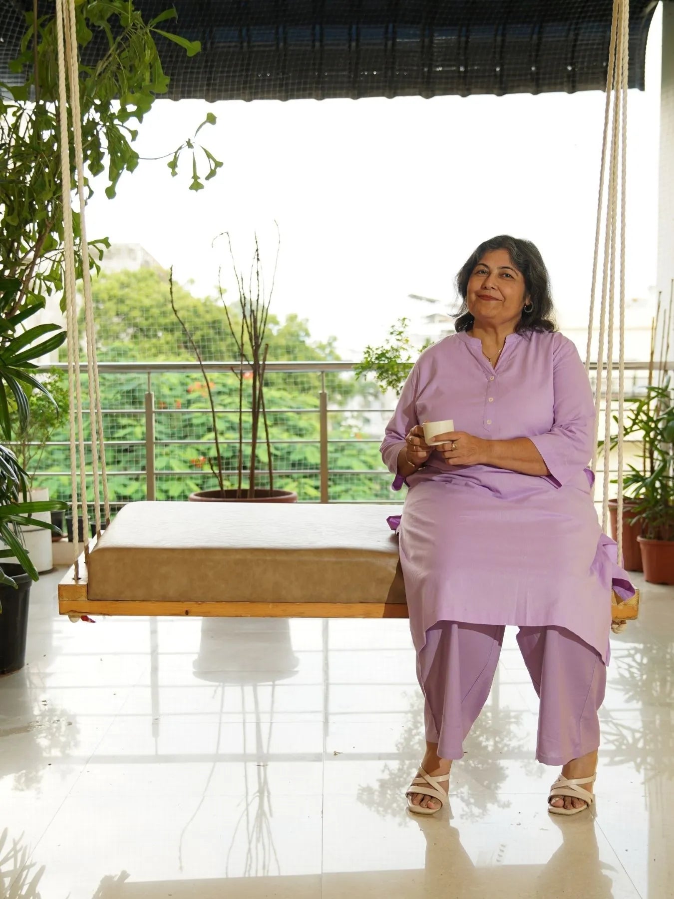 Lilac Airy Linen Long Kurta Co-ord Set