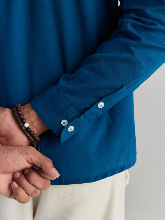 Men Turquoise Airy Linen Short Kurta