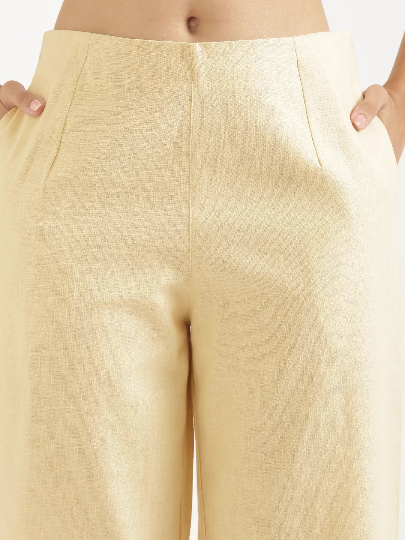 Women Beige Linen Blend Wide Leg Pant