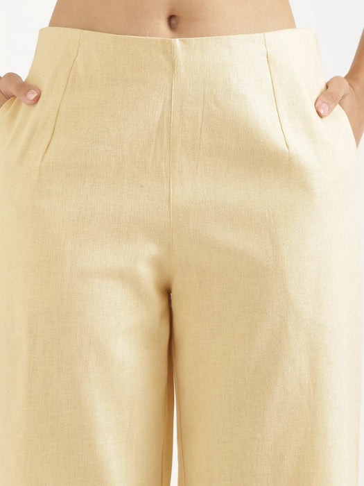 Women Beige Linen Blend Wide Leg Pant