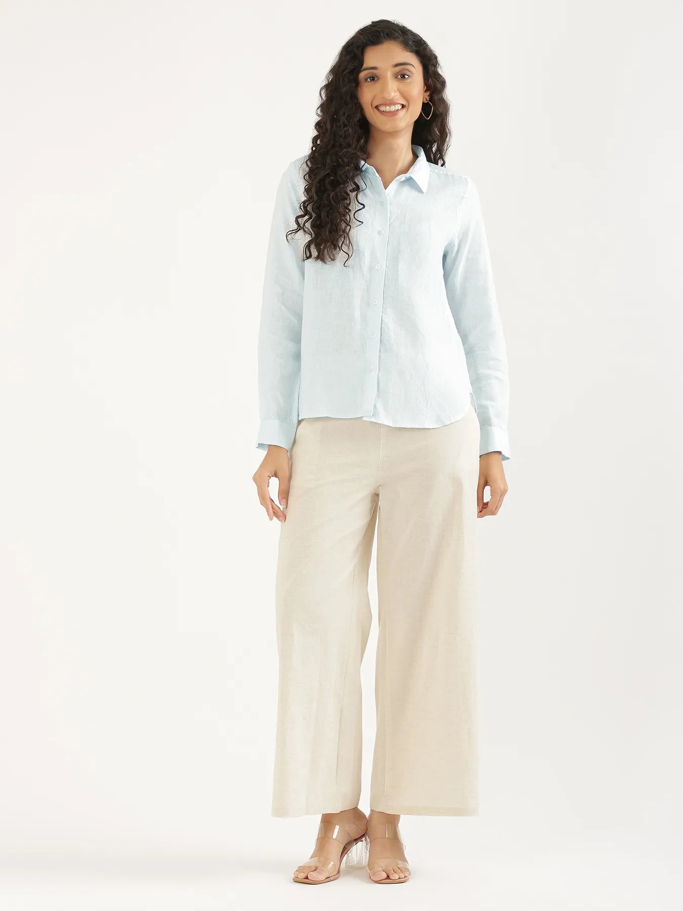 Women Light Blue Pure Linen Shirt