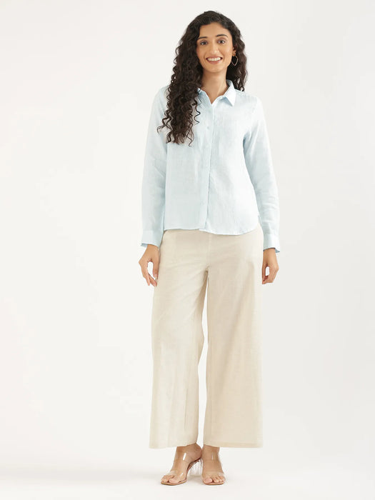 Women Light Blue Pure Linen Shirt