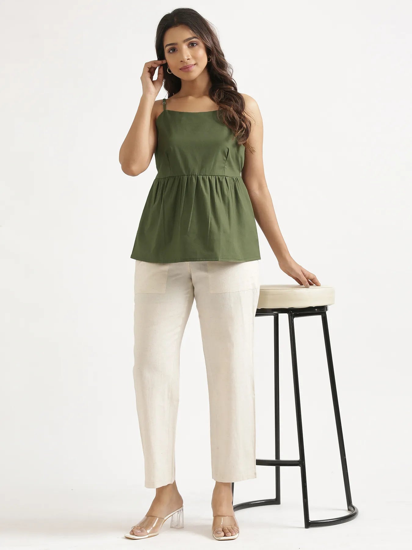 Women Forest Green Better Cotton Peplum Top