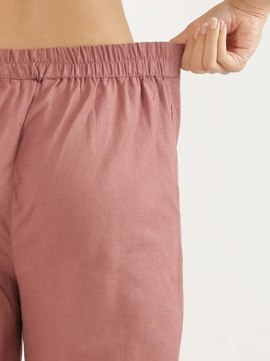 Women Rose Taupe Airy Linen Wide Leg Pant