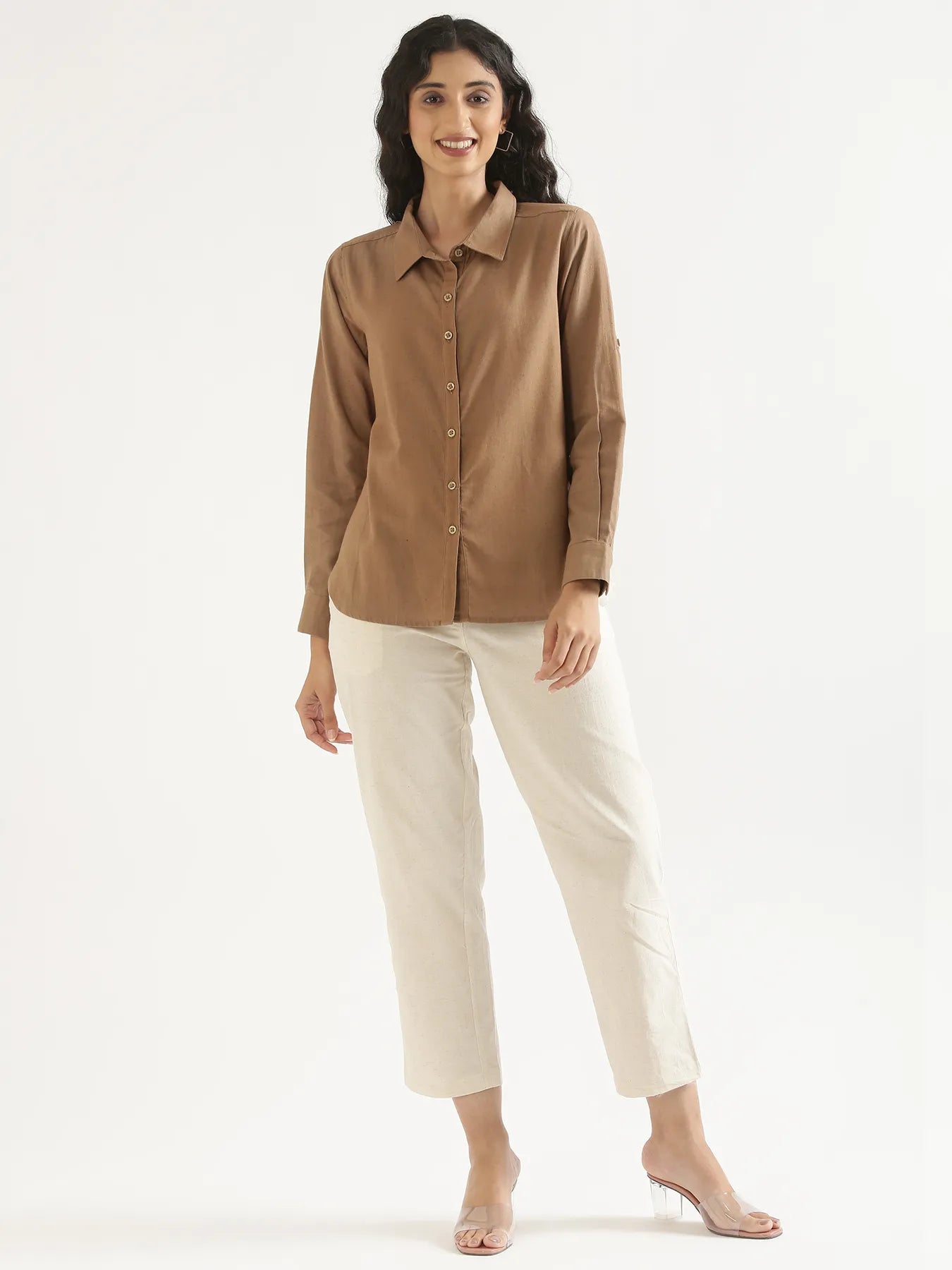 Women Coffee Brown Airy-Linen Shirt