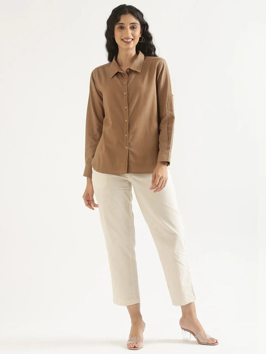 Women Coffee Brown Airy-Linen Shirt