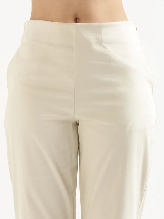 Women Beige Straight Fit Formal Pants