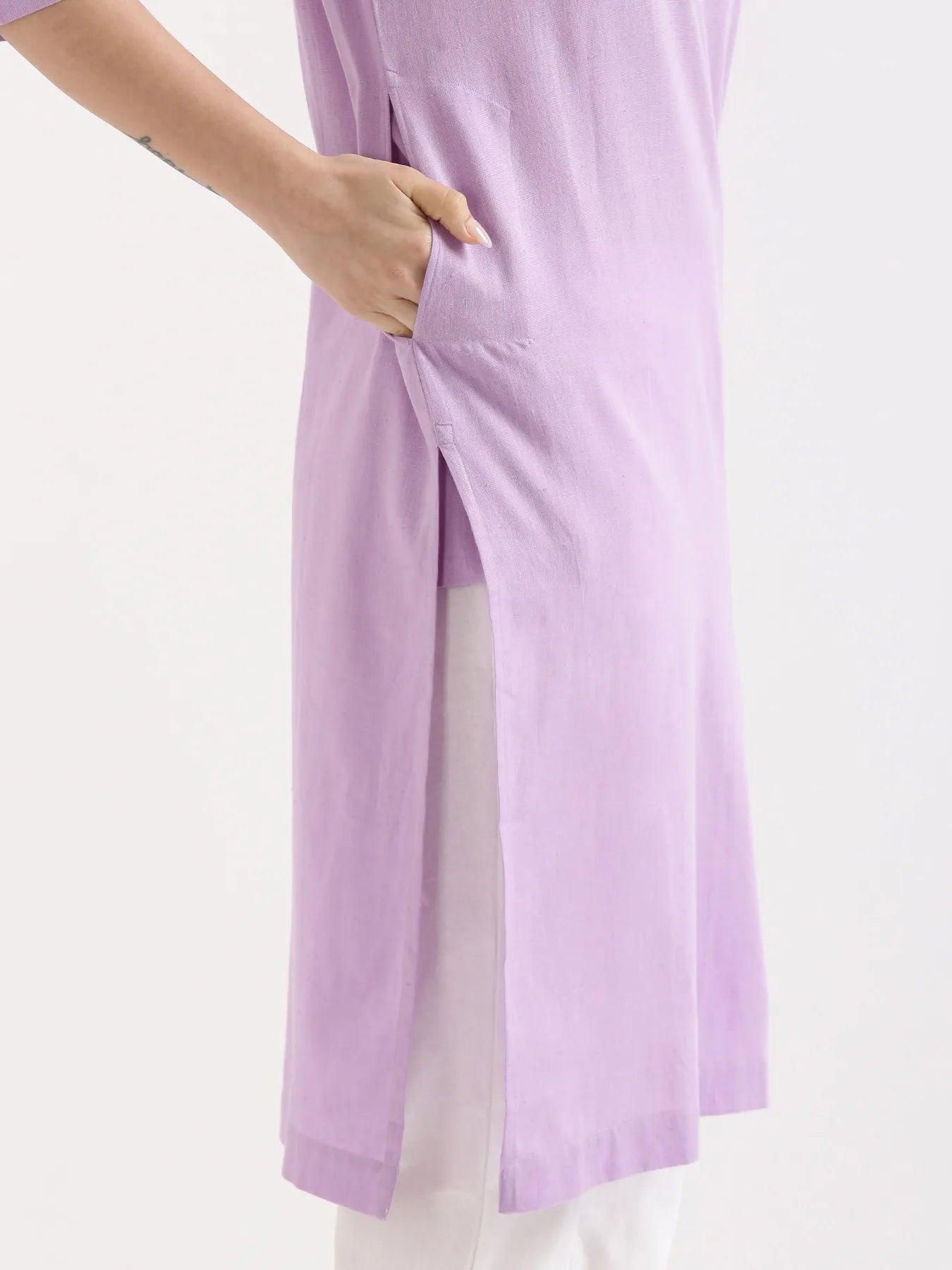 Women Lilac Airy Linen Long Kurta