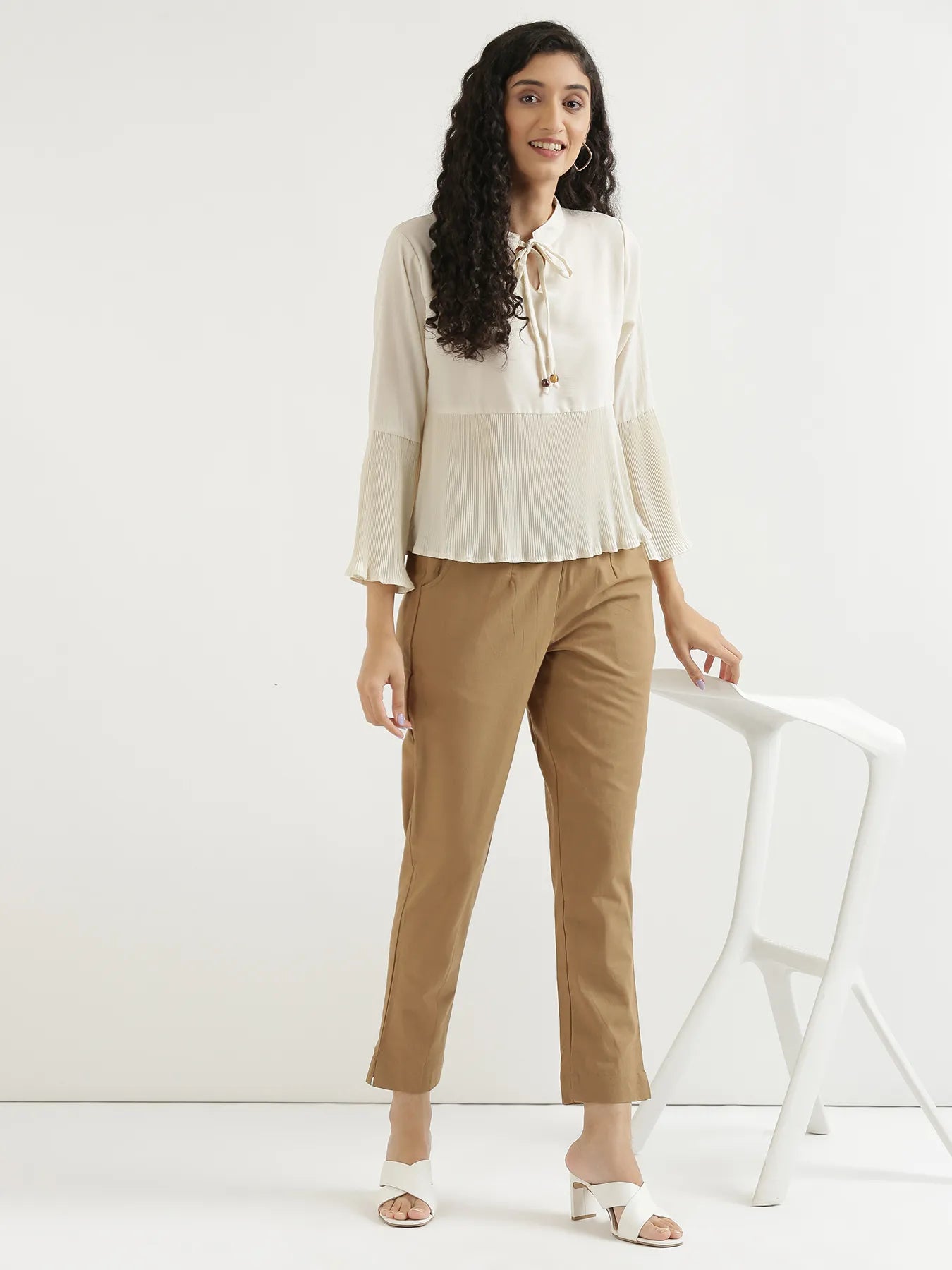 Women Coffee Brown Cotton Pant